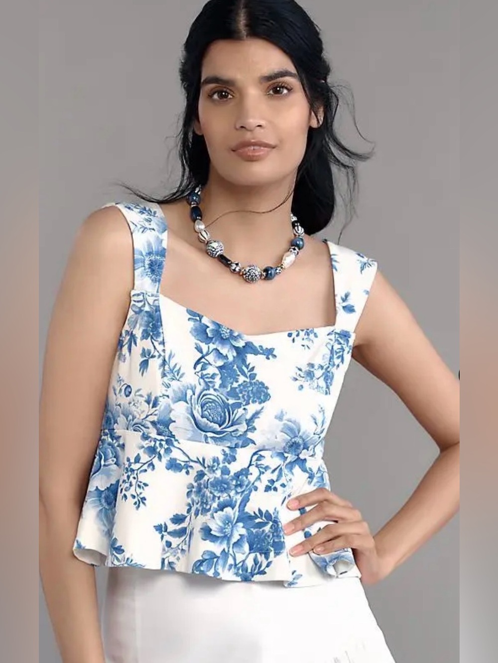 Anthropologie Maeve square neck peplum tank top